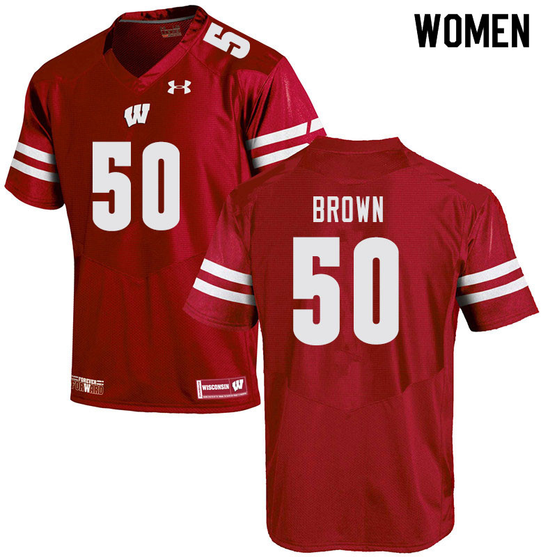 Wisconsin Badgers Women's #50 Logan Brown NCAA Under Armour Authentic Red College Stitched Football Jersey SR40N60CN
